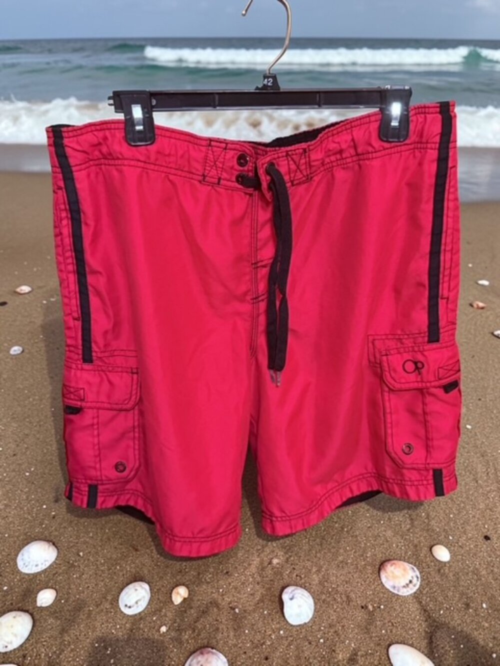 Ocean Pacific Red Board Shorts Black Trim Medium